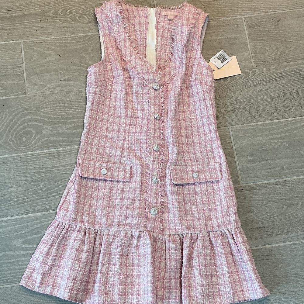 City Studio Pink Tweed Sleeveless Button-Front Dress Junior Sz 1/2  NWT